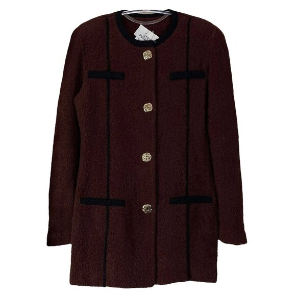 Steve Fabrikant Neiman Marcus Boucle Knit Buttoned Cardigan Sweater Brown Size 4 - Picture 10 of 10